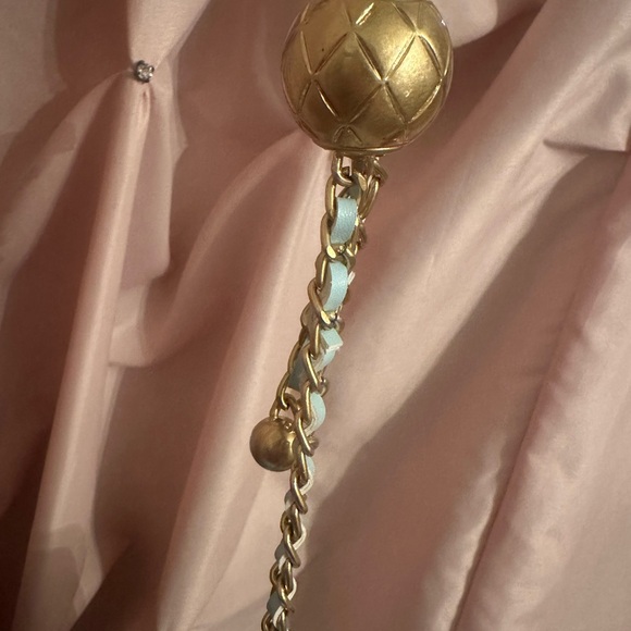 Tiffany & Fred Paris blue and gold leather bag purse quilted chain ball - Picture 14 of 15